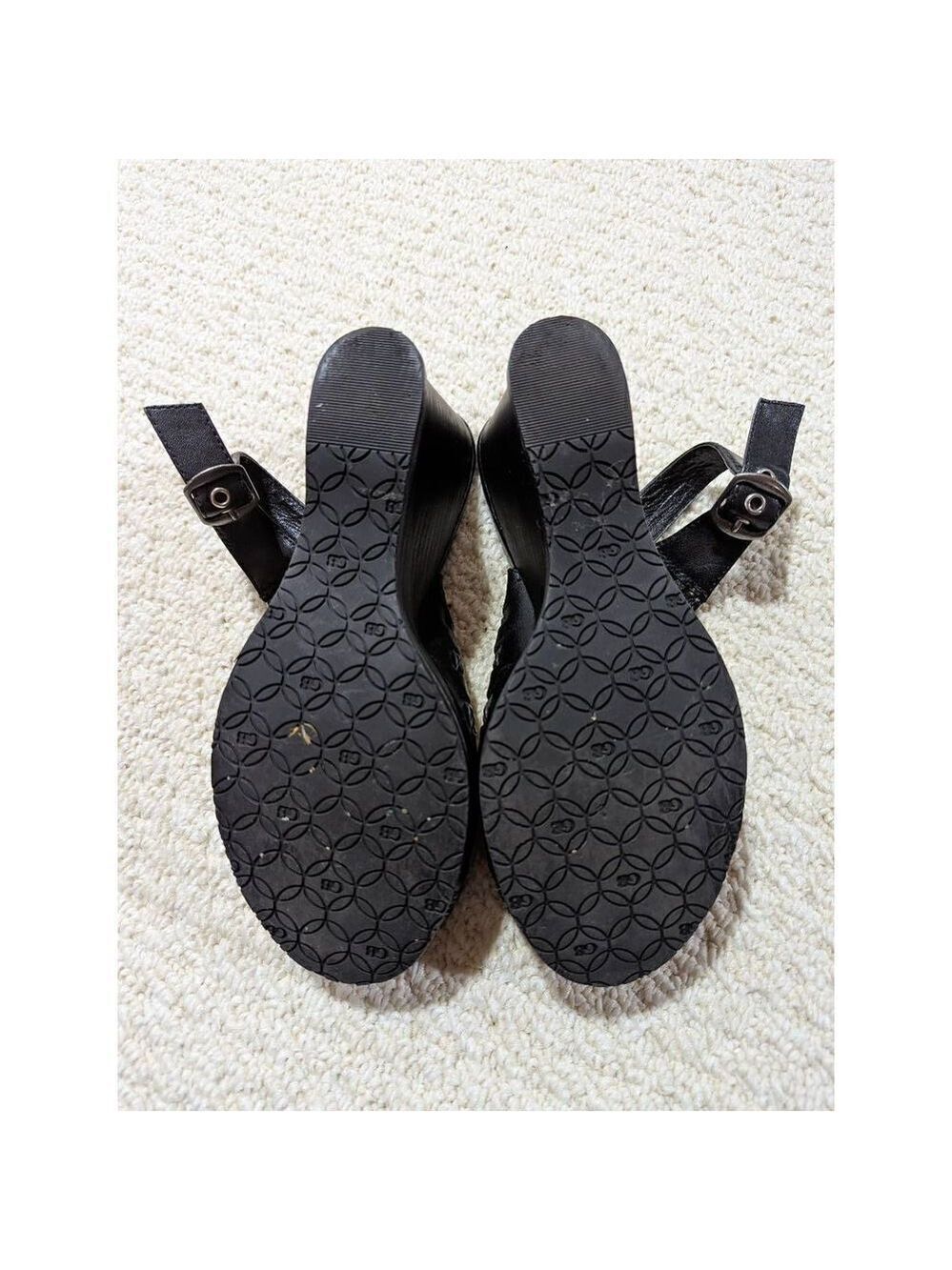 Gianni Bini Women's Black Leather Woven Slingback Wedge Sandals Size 7.5 - Picture 4 of 6